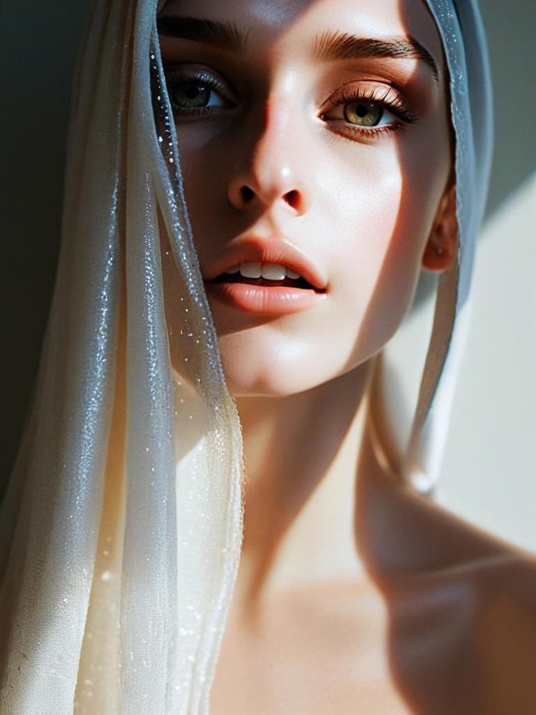 Close-up Portrait of a Woman with Clear Skin and Captivating Eyes