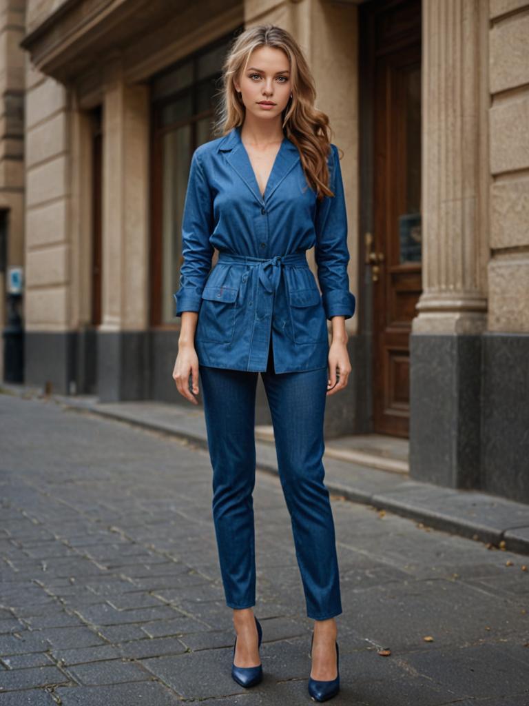 Stylish Woman in Denim Outfit on Urban Street