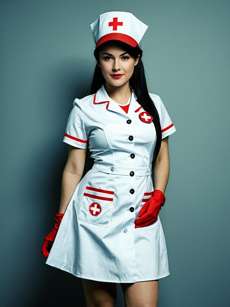 Woman in Nurse Costume Full Body Cosplay Photo with Cap and Outfit