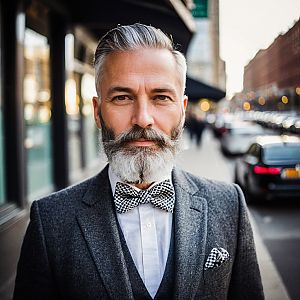 Distinguished Man in Gray Suit on City Street