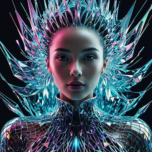 Futuristic Woman in Crystalline Neon Outfit with Avant-Garde Spiked Design