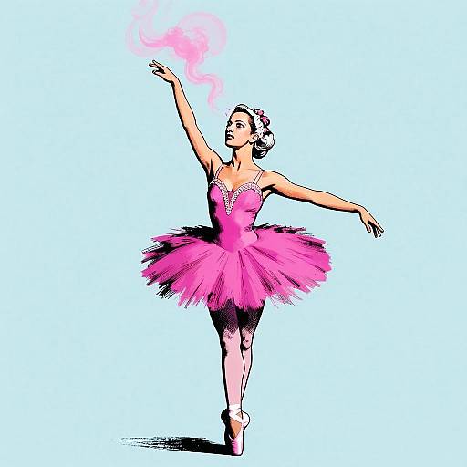 Graceful Woman Ballet Dancer in Pink Tutu Illustrated Pose