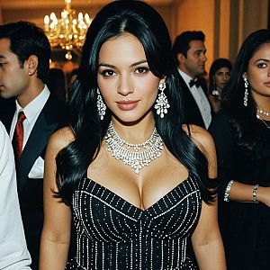 Elegant Woman in Black Lancha Dress at Formal Event