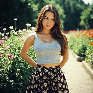 Confident Young Woman in Sunlit Garden