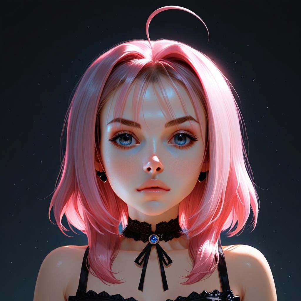 Portrait of Pink-Haired Woman in Dark Illustrious Anime Style
