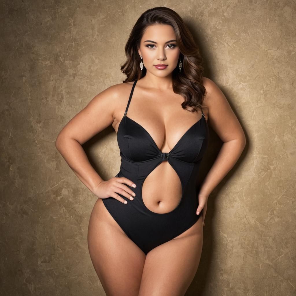 Confident Woman in Black Cutout Swimsuit