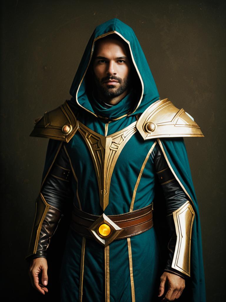 Realistic Nerevarine Man Cosplay in Detailed Fantasy Armor Costume