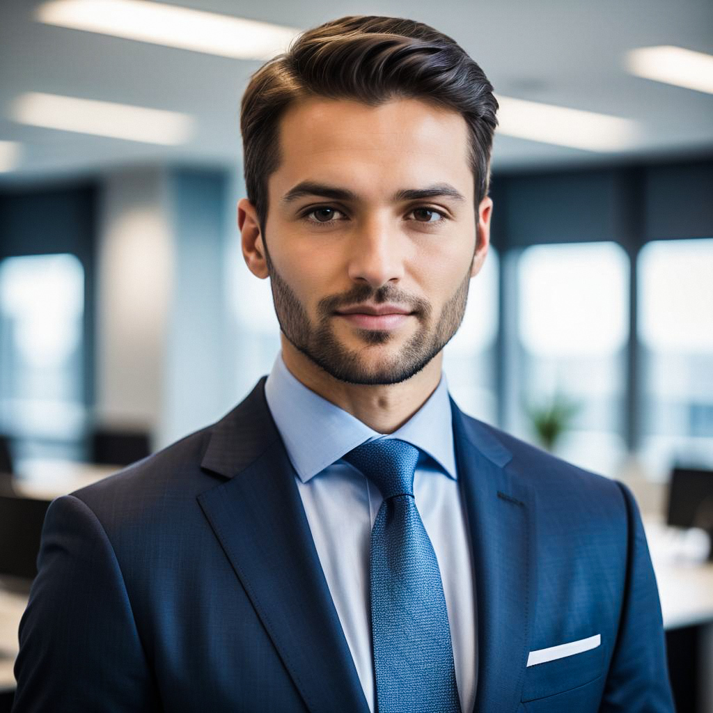 Confident Young Man in Blue Suit
