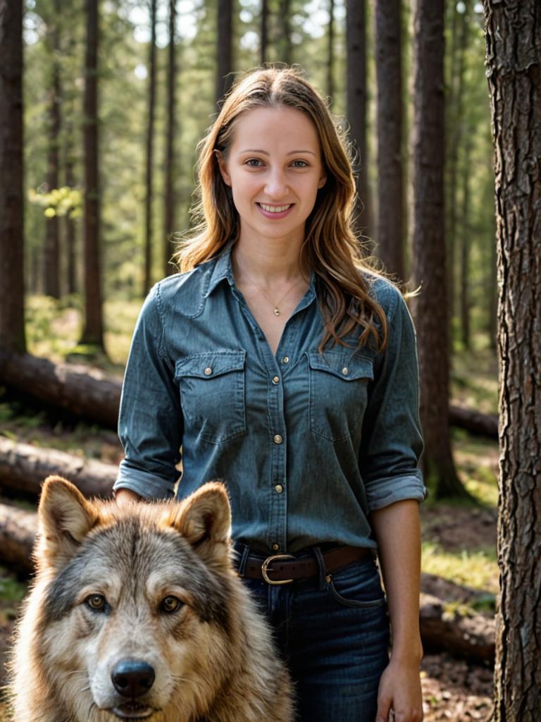 Woman with Dog in Forest