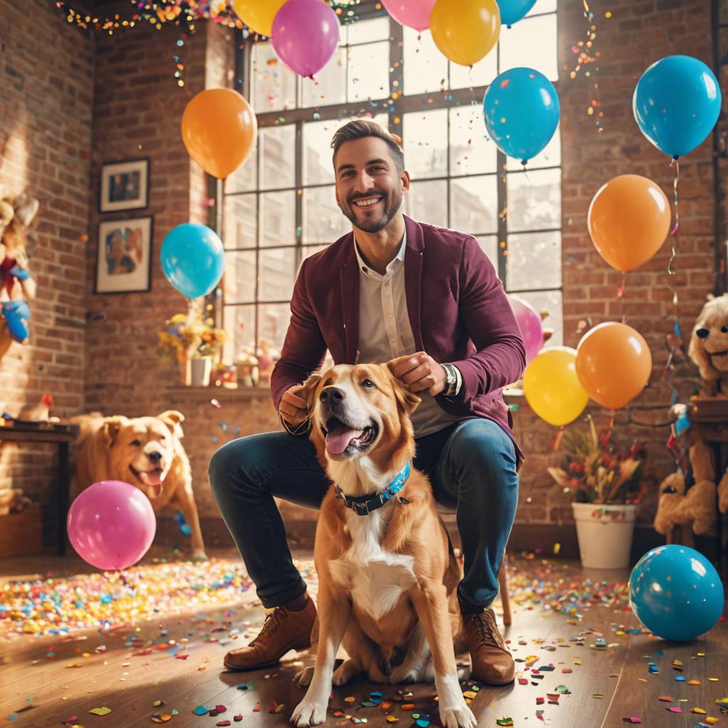 Birthday party for happy golden retriever