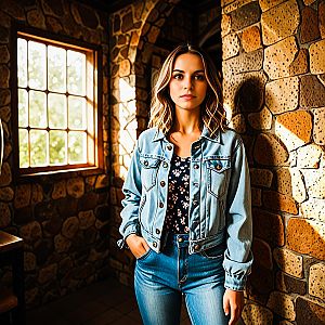 Confident Young Woman in Denim Jacket