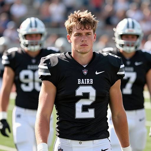 Focused Male Football Player in Black BAIRB Jersey Number 2 on Field