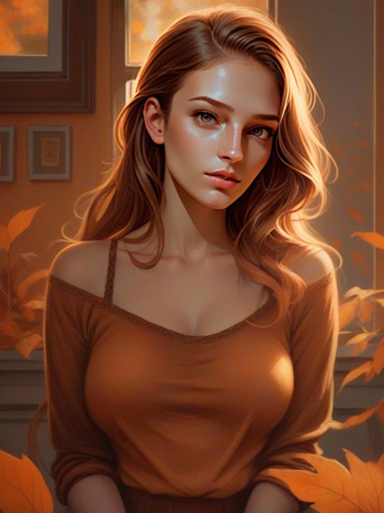 Portrait of a Woman with Auburn Hair in Autumn Setting