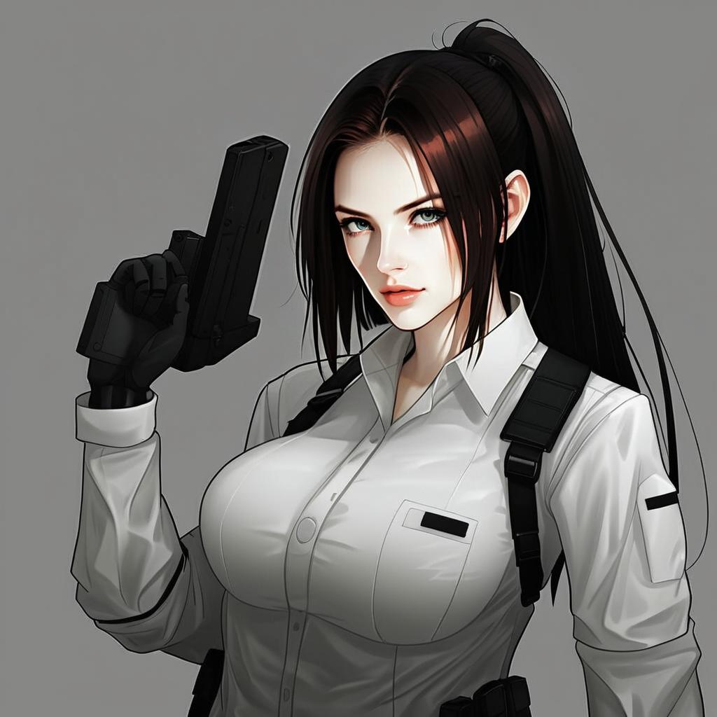 Anime Style Tactical Woman Holding Gun Inspired by Girls' Frontline