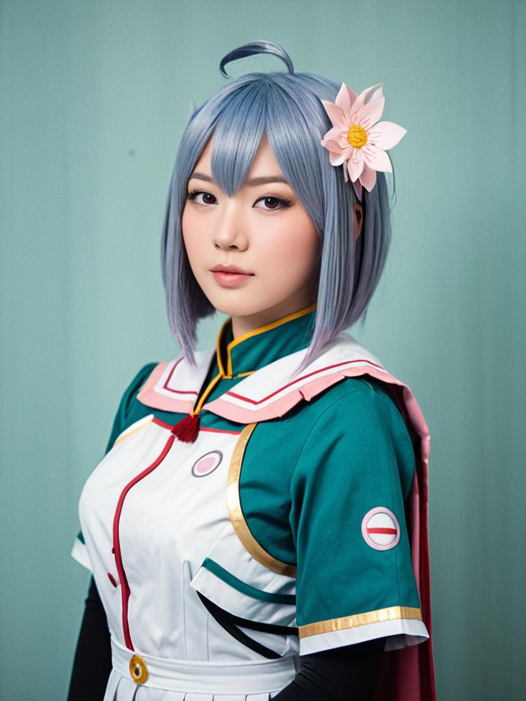 Woman Cosplay Wearing Natsuki Costume Realistic Photo