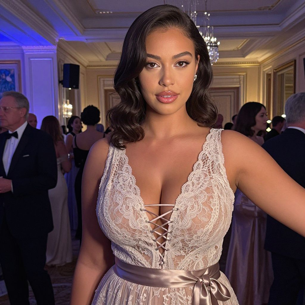 Elegant Woman in Lace Dress at Formal Evening Event