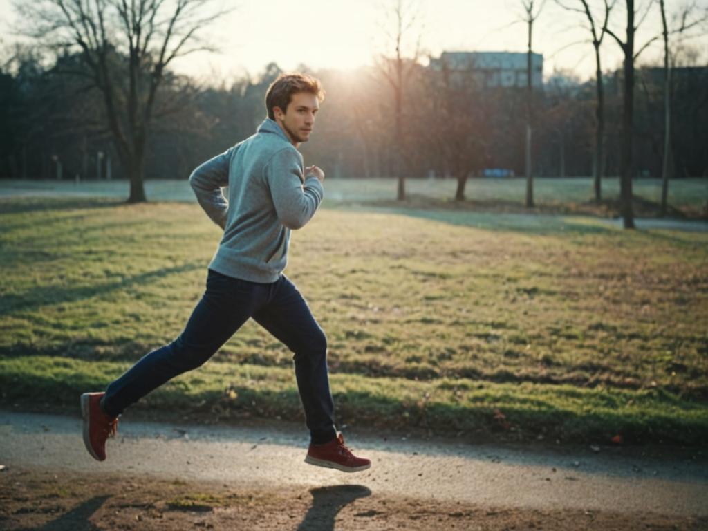 Jogging Man at Sunset in Park