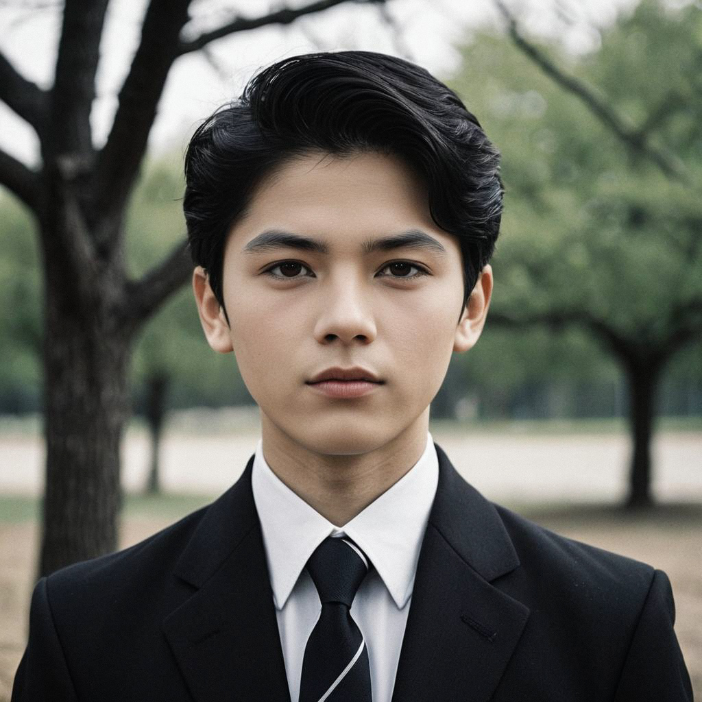 Young Man in Black Tie Optional Attire Outdoors