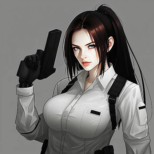 Anime Style Tactical Woman Holding Gun Inspired by Girls' Frontline