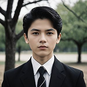 Young Man in Black Tie Optional Attire Outdoors