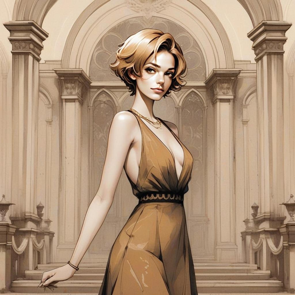 Confident Woman in Elegant Brown Dress
