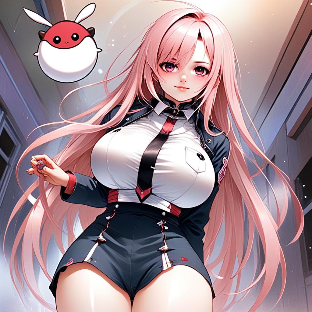 Akashiya Moka Anime Girl in Modern Uniform with Cute Companion