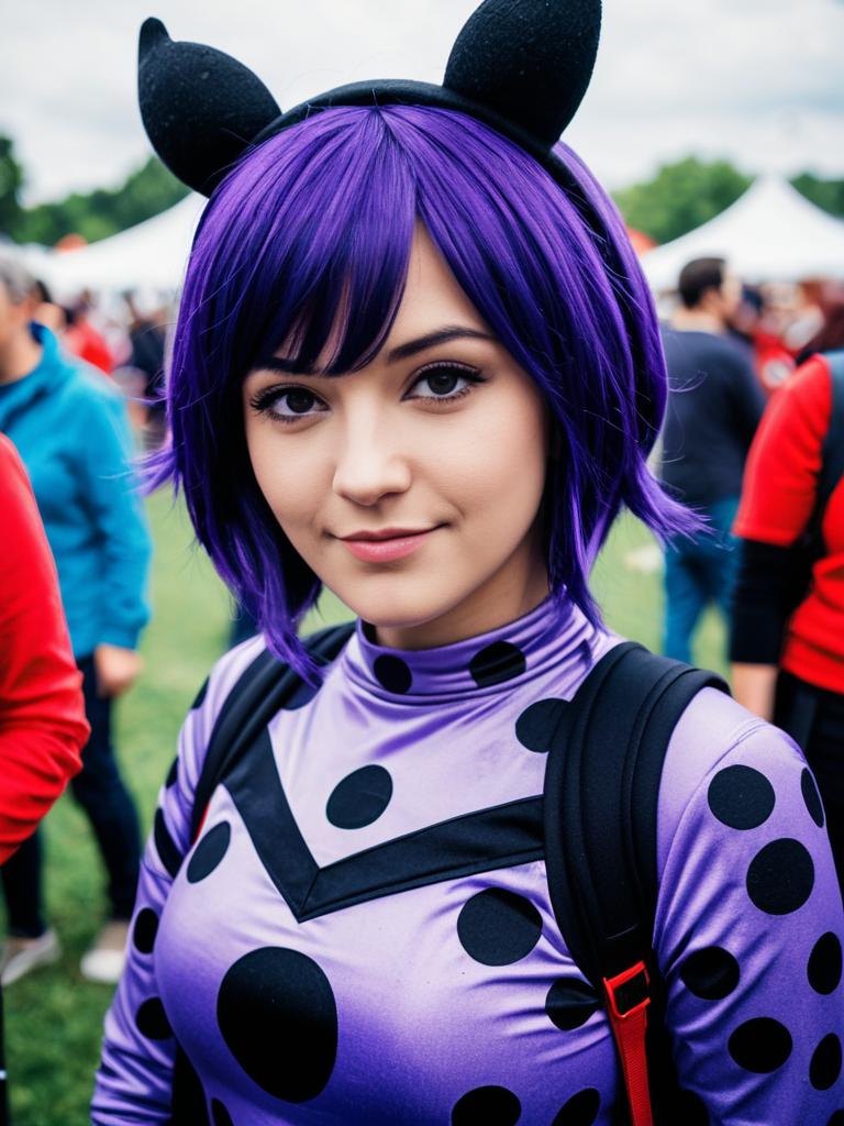 Photorealistic Miraculous Ladybug Purple Costume Cosplay Woman