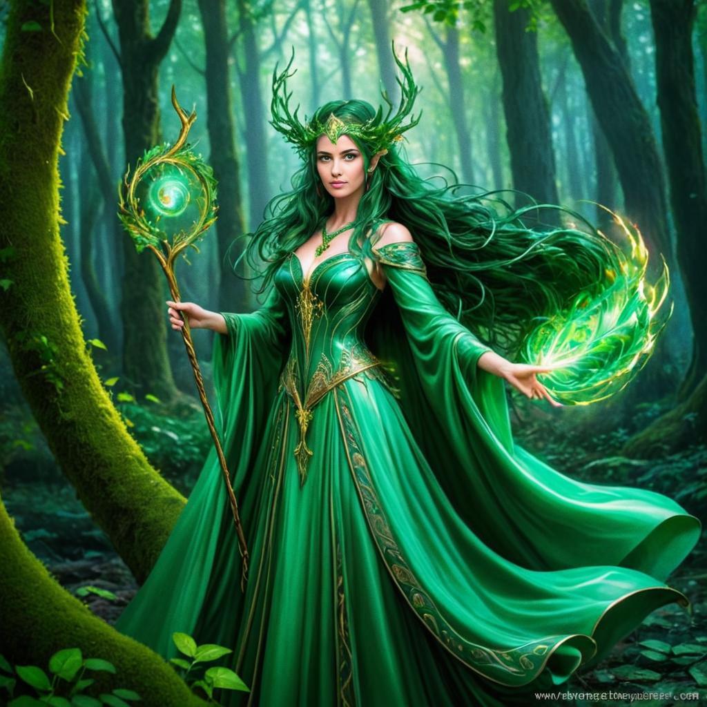 Mystical Forest Queen in Green Gown