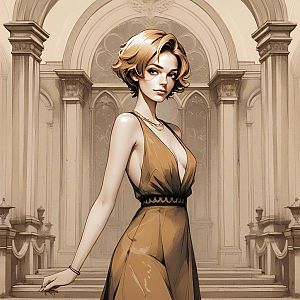 Confident Woman in Elegant Brown Dress