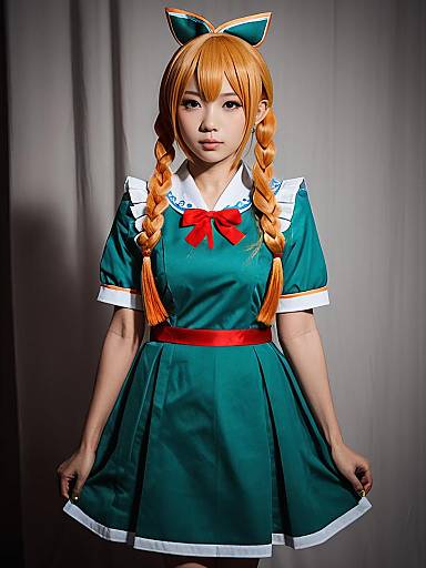 Sexy Cosplay Woman as Yayoi Takatsuki in Green Anime Dress
