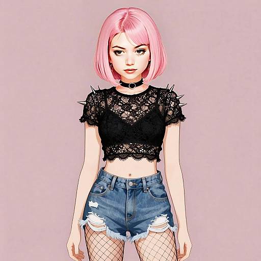 Trendy Young Woman with Pink Hair in Edgy Gen Z Fashion Outfit