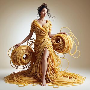 Woman in Spaghetti Gown - Surreal Fashion Art