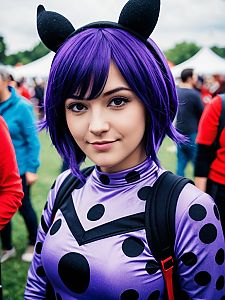 Photorealistic Miraculous Ladybug Purple Costume Cosplay Woman