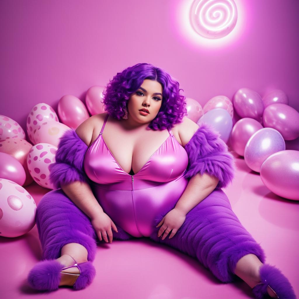 Confident Woman in Purple and Pink Balloons