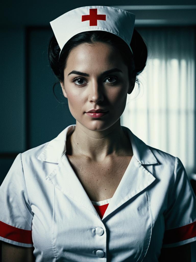 Cinematic Realism Portrait of Woman in Nurse Costume