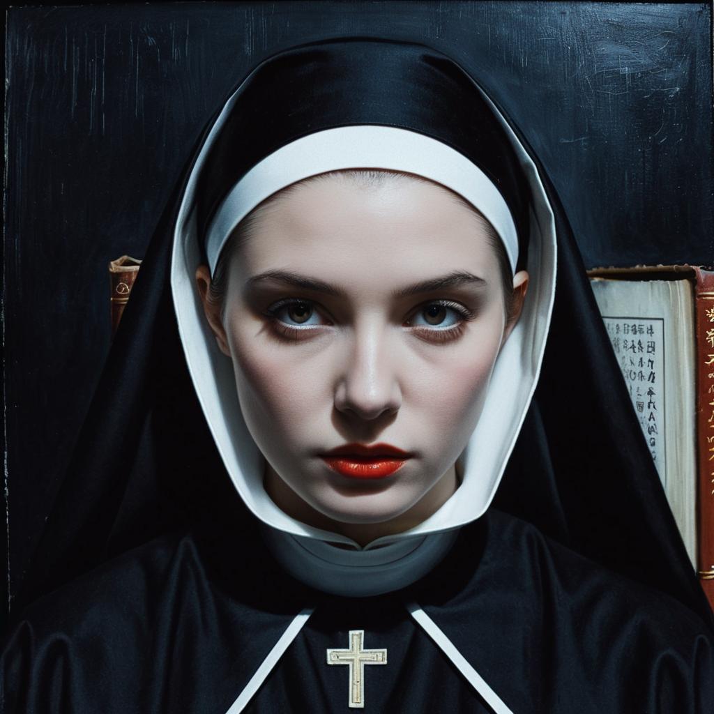 Hyperrealistic Nun Portrait with Dark Background