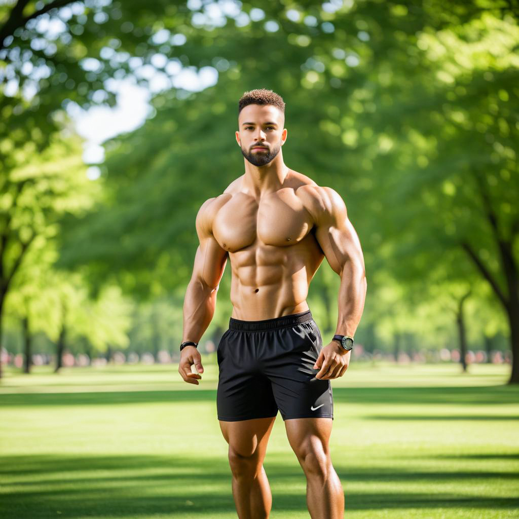 Muscular Man in Lush Park