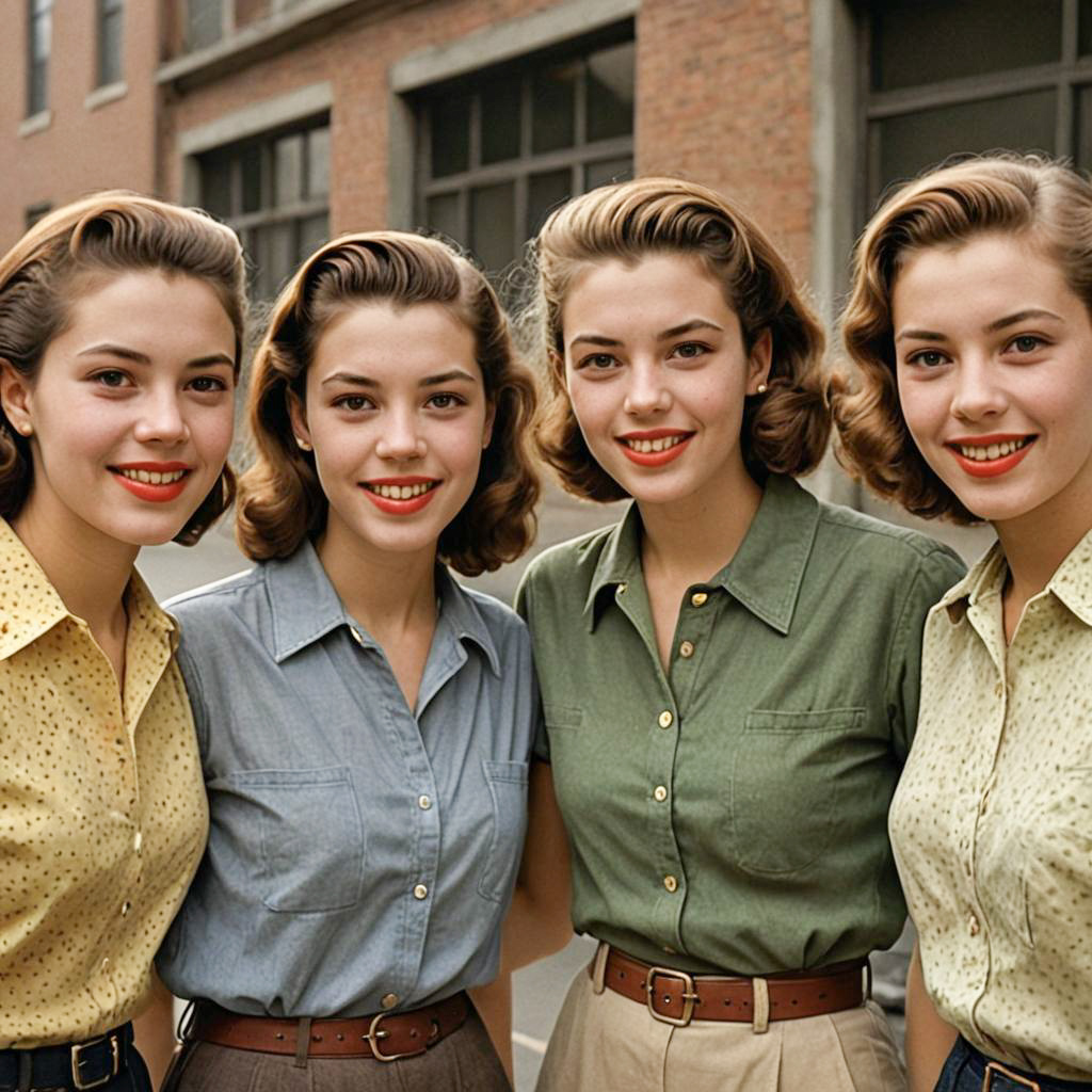 Vintage Women with Colorful Shirts