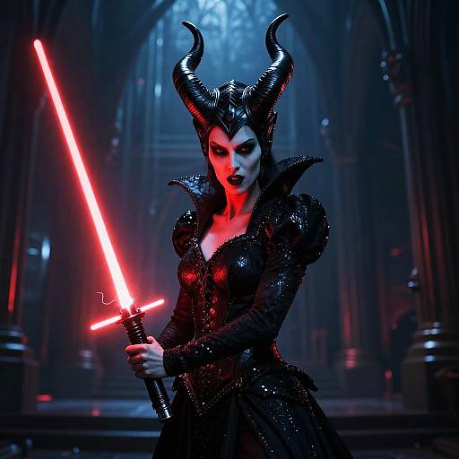 Dark Sorceress Woman with Red Lightsaber in Gothic Fantasy