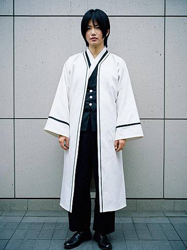 Young Woman Wearing Traditional Japanese Kimono Coat with Modern Fashion