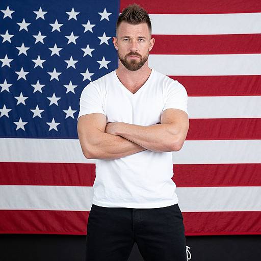Confident Man Standing Proudly with American Flag Background