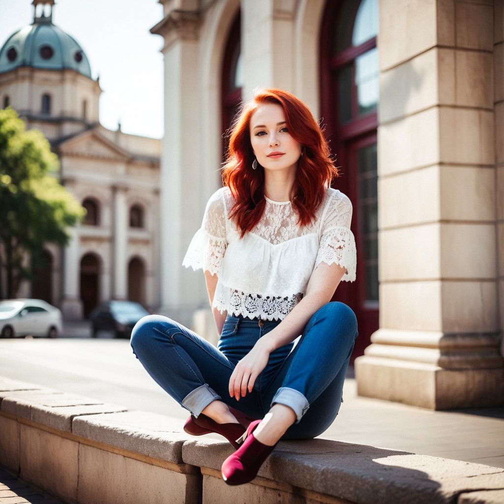 Young Woman with Red Hair in Urban Setting Young Woman with Red Hair in Urban Setting