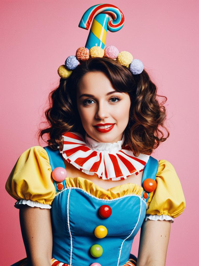 Woman in Colorful Candyland Costume Photorealistic Studio Portrait
