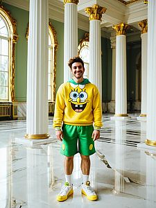 Smiling Man in Casual Outfit in Elegant Classical Interior
