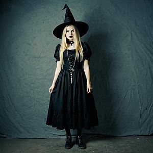Gothic Witch in Black Dress