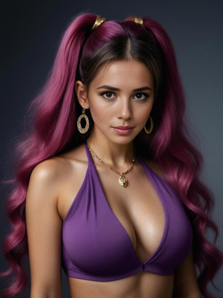 Young Woman with Pink Hair in Purple Top