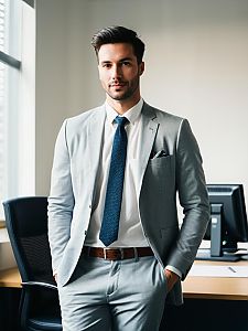 Man in Summer Professional Outfit Candid Portrait at Workplace
