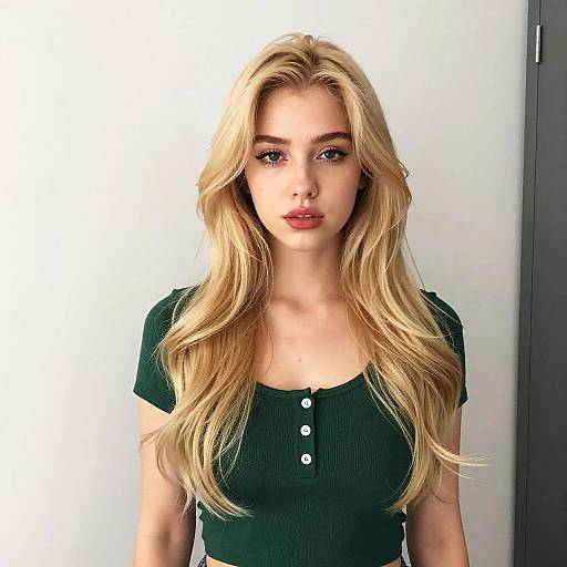 Portrait of Young Blonde Woman in Green Top