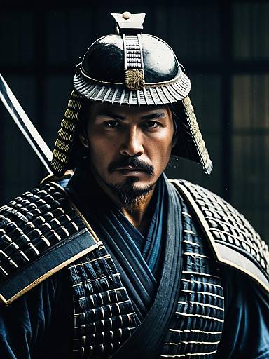 Samurai Man in Traditional Armor Intense Cinematic Portrait
