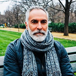 Mature Man on Park Bench in Autumn